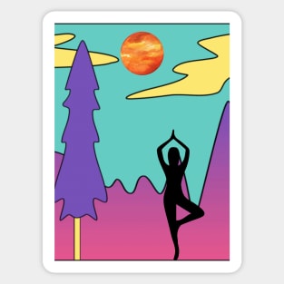 Animated Yoga Mountains Sun and River Graphic Sticker